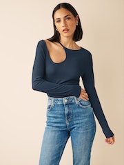 Marineblau/blau - Langärmeliges Top mit Metalldetail und Zierausschnitt - Bild 1 von 6