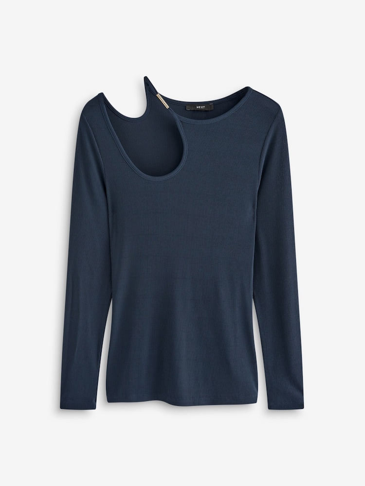 Marineblau/blau - Langärmeliges Top mit Metalldetail und Zierausschnitt - Bild 6 von 6 Marineblau/blau - Langärmeliges Top mit Metalldetail und Zierausschnitt - Bild 6 von 6