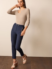 Neutral Long Sleeve Hardware Detail Cut-Out Top - Image 2 of 6