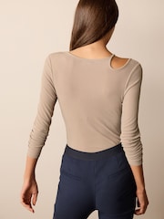 Neutral Long Sleeve Hardware Detail Cut-Out Top - Image 3 of 6