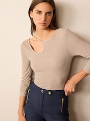 Neutral Long Sleeve Hardware Detail Cut-Out Top - Image 4 of 6