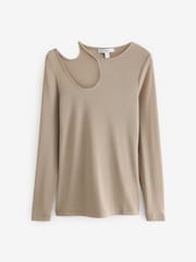 Neutral Long Sleeve Hardware Detail Cut-Out Top - Image 6 of 6