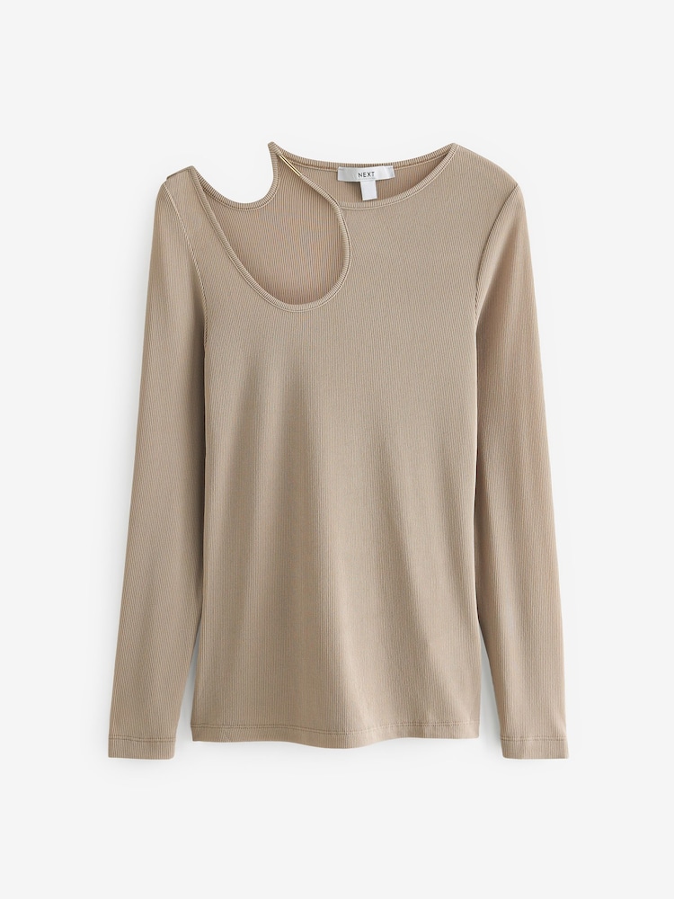 Neutral Long Sleeve Hardware Detail Cut-Out Top - Image 6 of 6