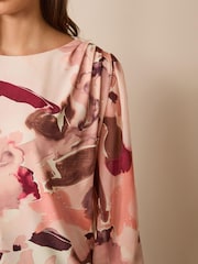 Pink Smudge Long Sleeve Crew Neck Cuff Blouse - Image 4 of 6