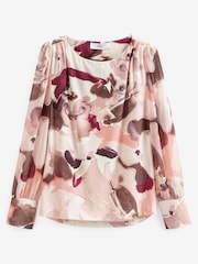 Pink Smudge Long Sleeve Crew Neck Cuff Blouse - Image 5 of 6