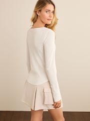 Ecru Cream Long Sleeve V-Neck Lace Detail Top - Image 2 of 4