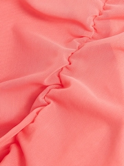 Coral Pink Mesh Draped Ruched Cami Top - Image 6 of 6