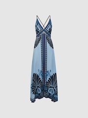 Reiss Blue Emerson Printed V-Neck Maxi Dress - Image 2 of 5