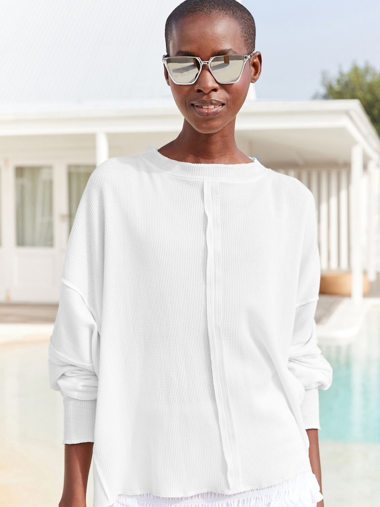 White Seam Detail Waffle Top - Image 1 of 4 White Seam Detail Waffle Top - Image 1 of 4