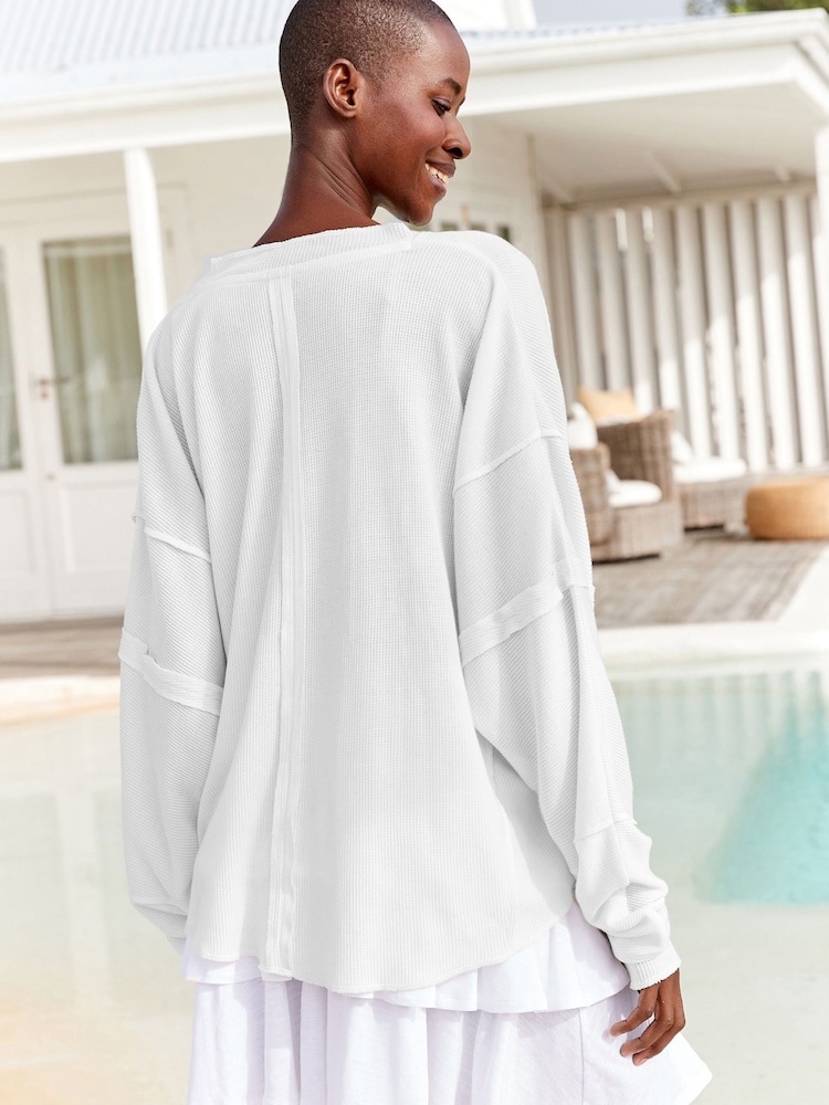 White Seam Detail Waffle Top - Image 2 of 4 White Seam Detail Waffle Top - Image 2 of 4