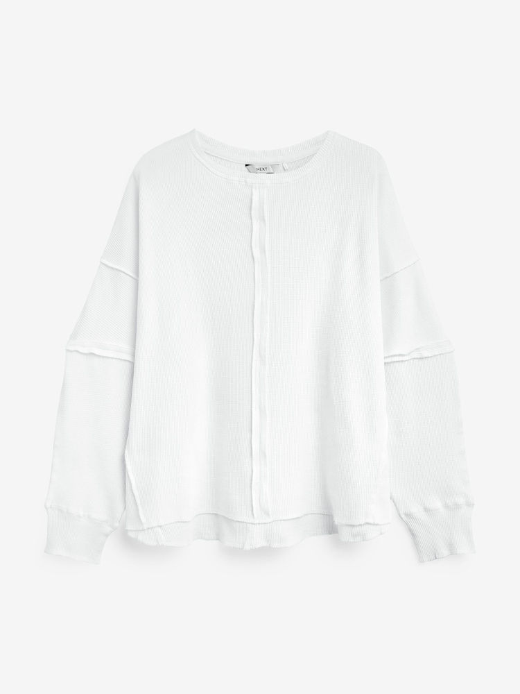 White Seam Detail Waffle Top - Image 4 of 4 White Seam Detail Waffle Top - Image 4 of 4