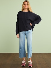 Navy Blue Seam Detail Waffle 100% Cotton Top - Image 2 of 6