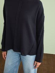 Navy Blue Seam Detail Waffle 100% Cotton Top - Image 4 of 6