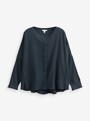 Navy Blue Seam Detail Waffle 100% Cotton Top - Image 5 of 6