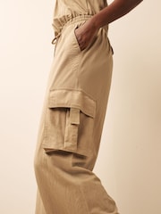 Camel Brown Cargo Sleeveless Drawstring Waist Jumpsuit - Image 4 of 8