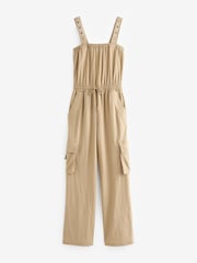 Camel Brown Cargo Sleeveless Drawstring Waist Jumpsuit - Image 5 of 8
