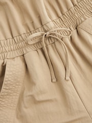 Camel Brown Cargo Sleeveless Drawstring Waist Jumpsuit - Image 6 of 8