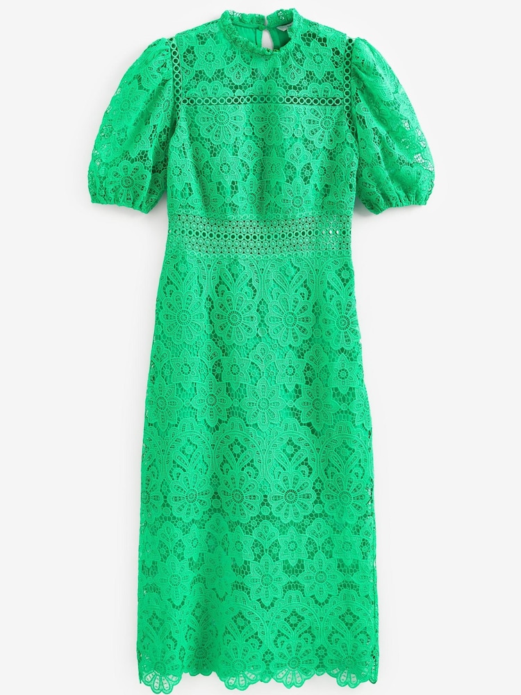 Grün - Kurzärmeliges Midikleid mit Spitzeneinsatz - Bild 6 von 6