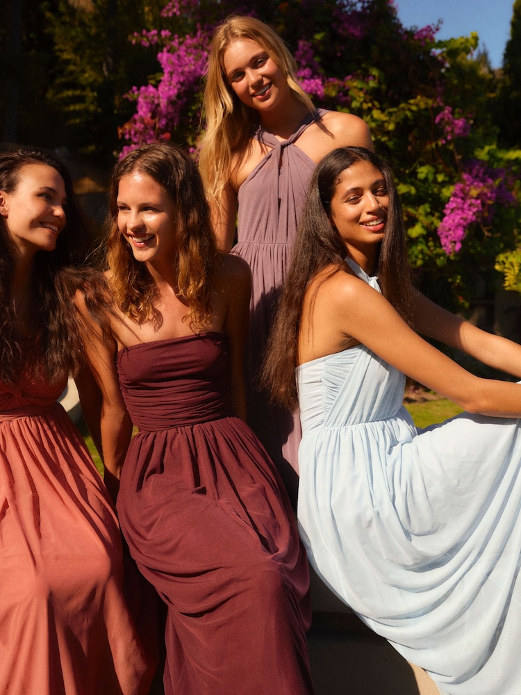 Berry Red Mesh Multiway Bridesmaid Wedding Maxi Dress - Image 3 of 10