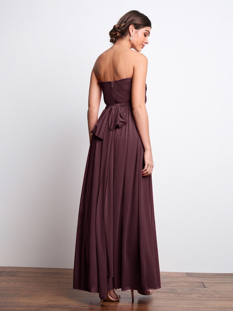 Berry Red Mesh Multiway Bridesmaid Wedding Maxi Dress - Image 5 of 10