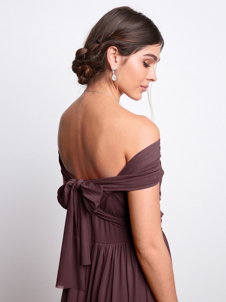 Berry Red Mesh Multiway Bridesmaid Wedding Maxi Dress - Image 8 of 10