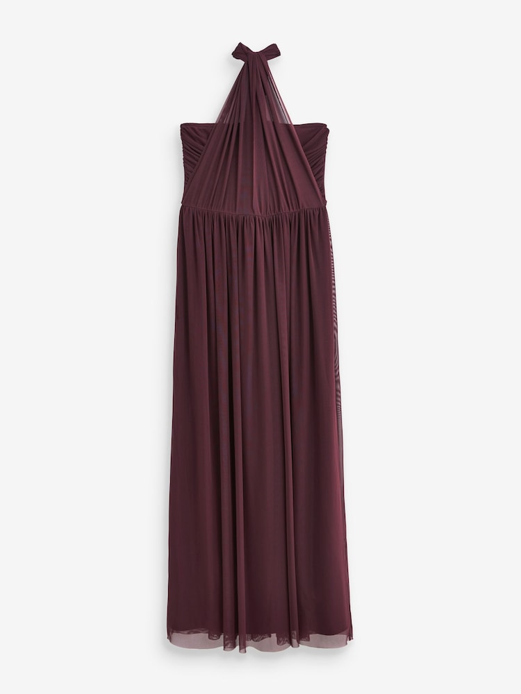 Berry Red Mesh Multiway Bridesmaid Wedding Maxi Dress - Image 9 of 10
