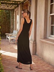 Black Double Layered Racer Vest Ribbed Midi Dress - Image 2 of 4