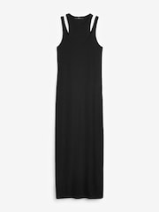 Black Double Layered Racer Vest Ribbed Midi Dress - Image 4 of 4