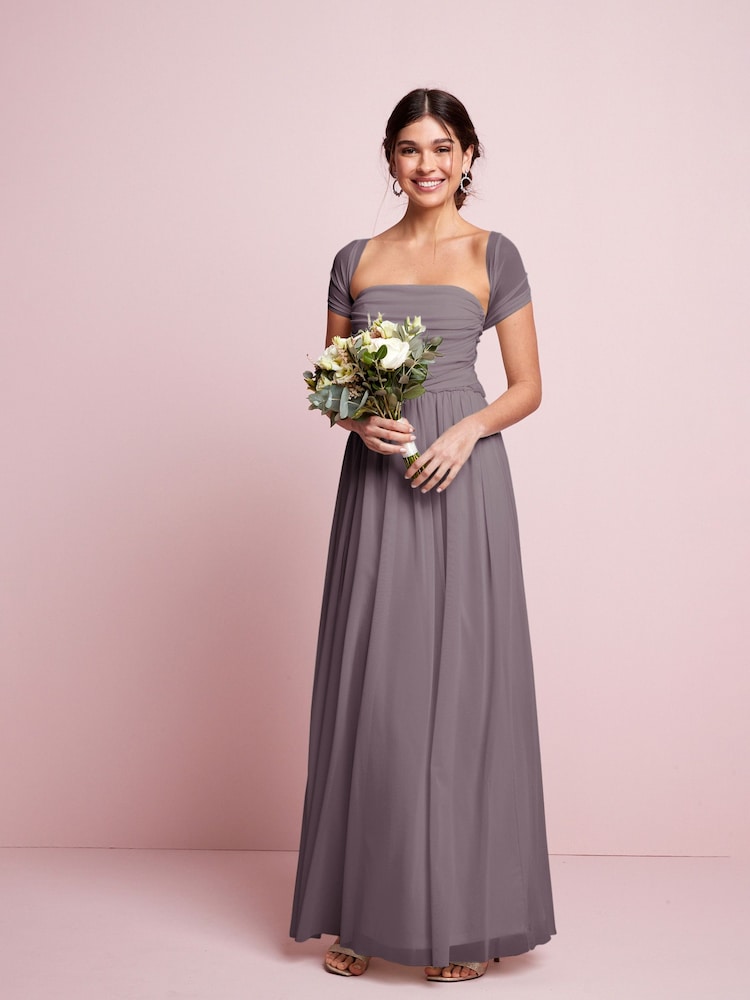 Mauve Purple Mesh Multiway Bridesmaid Wedding Maxi Dress - Image 4 of 12