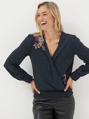 FatFace Black Remi Embroidered Floral Top - Image 1 of 4