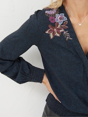 FatFace Black Remi Embroidered Floral Top - Image 3 of 4