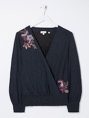 FatFace Black Remi Embroidered Floral Top - Image 4 of 4