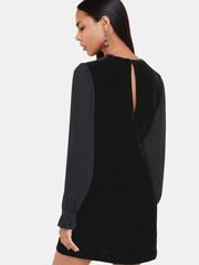 Whistles Velvet Pleat Sleeve Black Mini Dress - Image 2 of 5