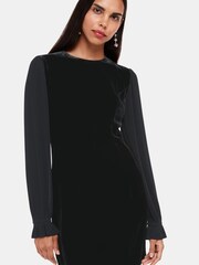 Whistles Velvet Pleat Sleeve Black Mini Dress - Image 3 of 5