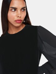 Whistles Velvet Pleat Sleeve Black Mini Dress - Image 4 of 5