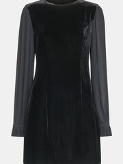 Whistles Velvet Pleat Sleeve Black Mini Dress - Image 5 of 5