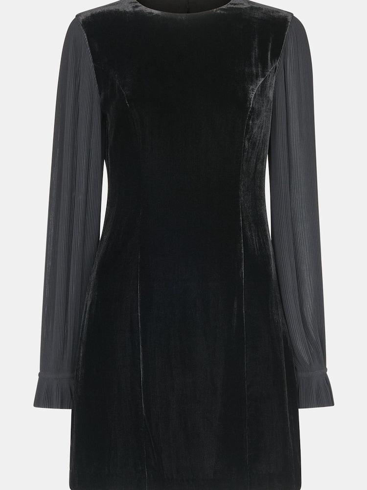 Whistles Velvet Pleat Sleeve Black Mini Dress - Image 5 of 5