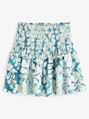 Teal Blue Floral Shirred Layered Mini Skirt - Image 5 of 6
