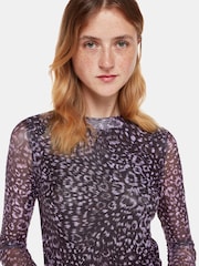 Whistles Leoparden-Netz-Top mit Federmotiv, Lila - Bild 4 von 5