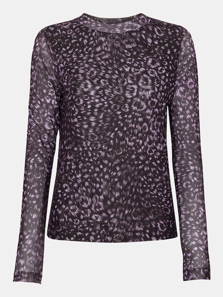Whistles Leoparden-Netz-Top mit Federmotiv, Lila - Bild 5 von 5