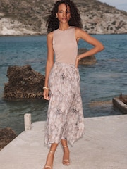 Snake Print Asymmetric Pleated Midi Skirt - Image 1 of 6