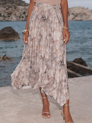 Snake Print Asymmetric Pleated Midi Skirt - Image 2 of 6