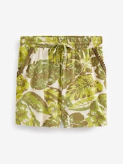Grün, Blätterprint - Jersey-Shorts mit Spitzenbesatz - Bild 5 von 6