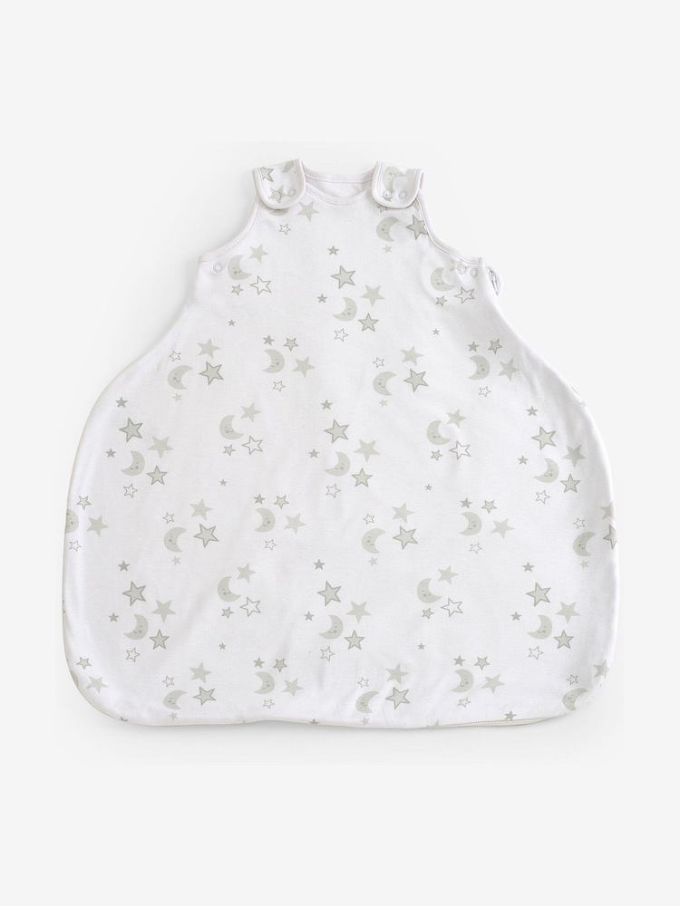 White Grey Moon & Stars Hip Dysplasia 100% Cotton Sleep Bag - Image 1 of 6