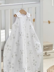 White Grey Moon & Stars Hip Dysplasia 100% Cotton Sleep Bag - Image 2 of 6