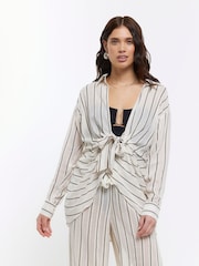 River Island Beige Oversize Tie Front Beach Shirt - Image 1 of 1