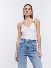 River Island White Rib Hardware Vest - Image 1 of 6