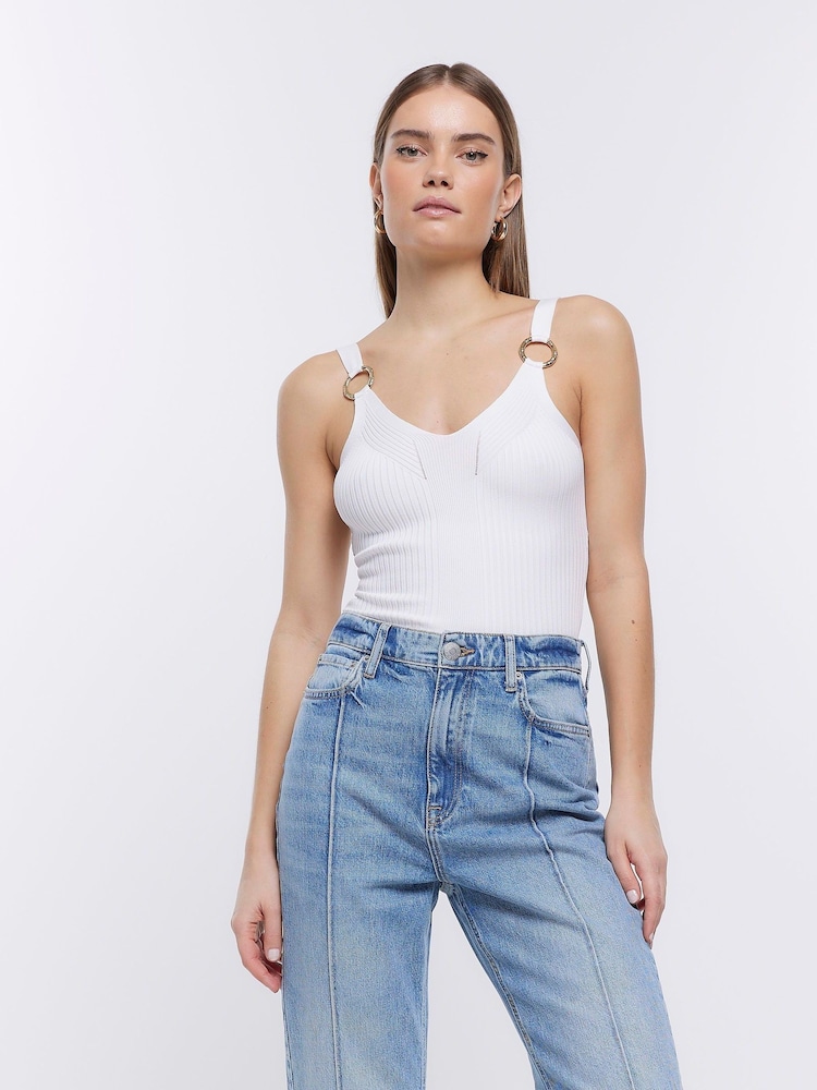 River Island White Rib Hardware Vest - Image 1 of 6 River Island White Rib Hardware Vest - Image 1 of 6