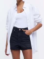 River Island Mom Black Rolled Hem Shorts - Image 1 of 1