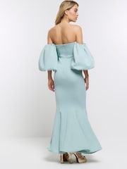 River Island Blue Bardot Puff Sleeve Maxi Dress - Image 2 of 4